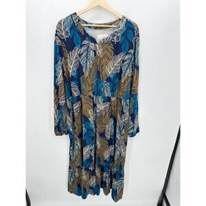 Stan Herman Sueded Jersey Tiered Lounge Dress Feather Artsy Midi Women XL